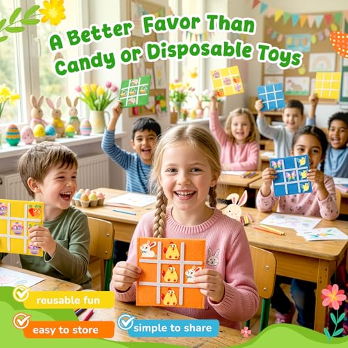 Image of JoyCat 30 Pack Easter Tic Tac Toe Party Favors, Felt Travel Games