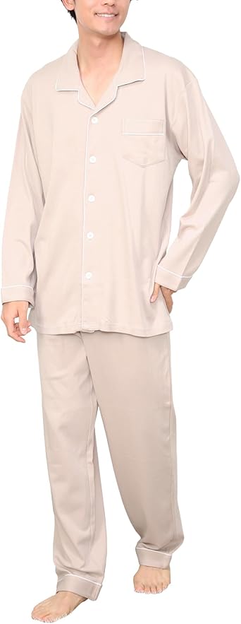 [ニシキ] パジャマ メンズ 長袖 綿100％ スムース素材 肌に優しい 前開き Amazon | [ON NISHIKI] パジャマ メンズ 長袖 綿100％ 前開き 上下
