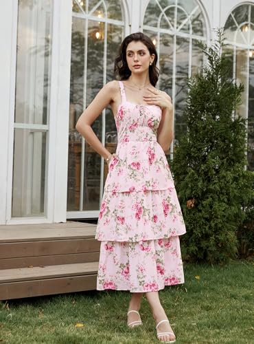 Scarlet Darkness Women's Floral Maxi Dress Summer Wedding Guest Dress Tiered Sleeveless Lace Up Corset Sundress2