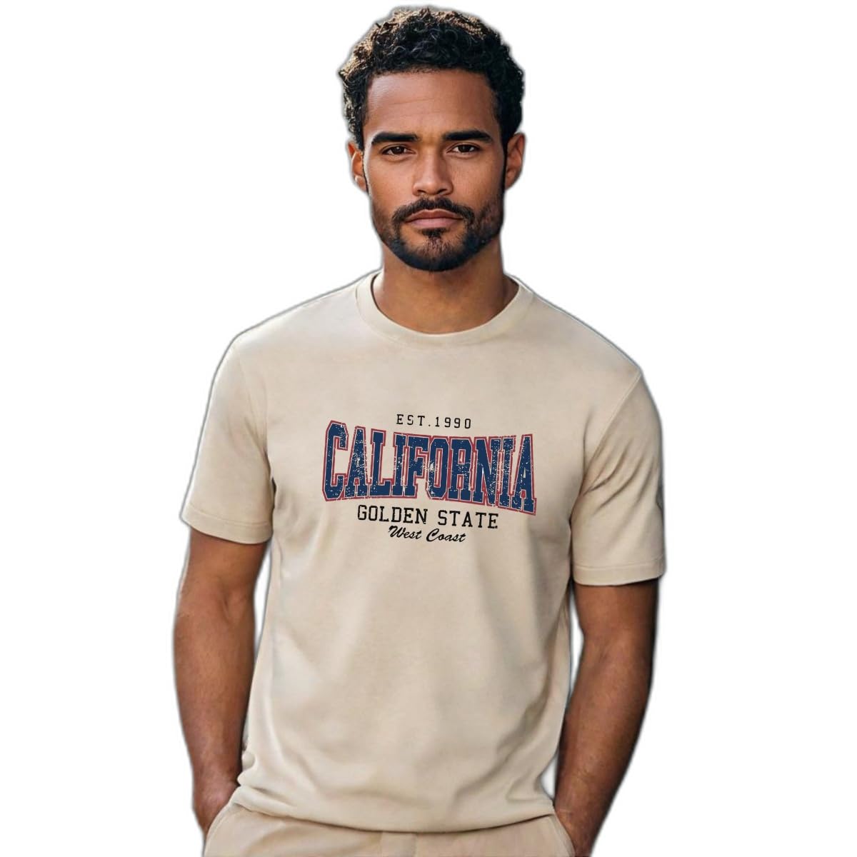 Camiseta Masculina California West Coast 100% Algodão Prime-Bege-P
