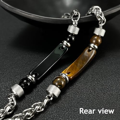 Fahonie Tiger Eye Stone Bracelet for Men Women, Adjustable Stainless Steel Chain3