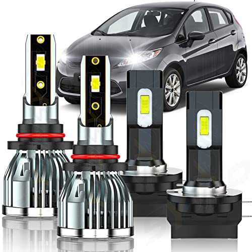 SYJIIP Compatible with 2011 2012 2013 FORD FIESTA Headlight Bulbs, 9005 High Beam + H11B Low Beam Bulbs Combo, 500% Brighter 6000K Eye-Protection White Light, Pack of 4