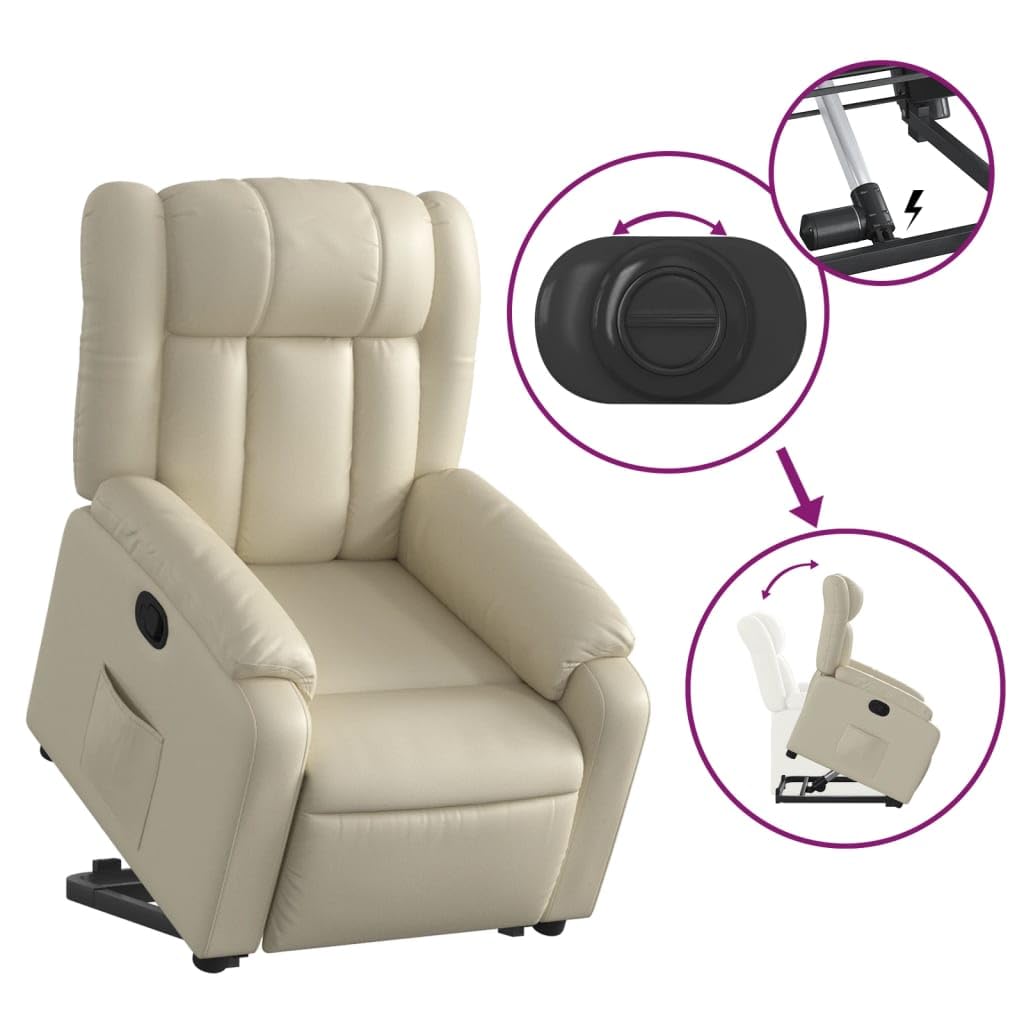 Gecheer Poltrona Alzapersona Reclinabile Crema in Similpelle,Poltrona Relax Reclinabile,Poltrona da TV,Poltrona per Anziani,Poltrona Relax Elettrica/Manuale,Poltrona Relax Alzapersona