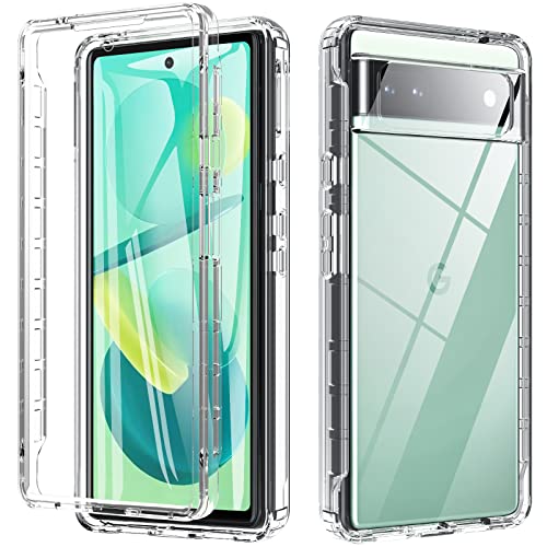 Kuaguozhe Coque Compatible avec Google Pixel 6A, Coque pour Pixel 6A 5G avec Protection d'écran intégrée, 360° Integrale Case TPU Silicone Antichoc Etui Housse pour Google Pxiel 6A (Transparent)