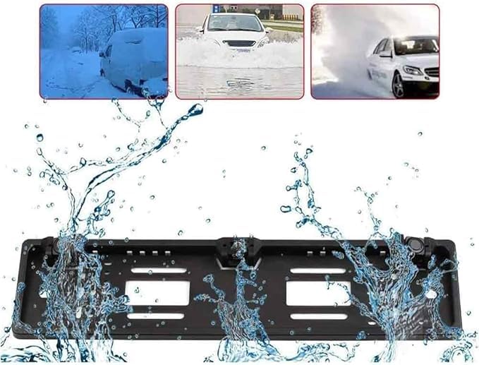SQUADO Porte plaque d'immatriculation avec caméra arrière et 2 capteurs de stationnement pour voiture européenne, marche arrière, support de plaque d'immatriculation avec caméra et capteur, alarme