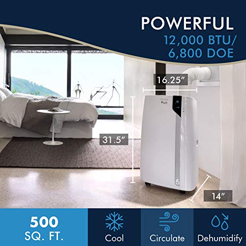 DeLonghi Portable Air Conditioner 12,000 BTU,cool large rooms up to 500 sq ft,remote,energy saving mode,extremely Quiet,AC Unit for room,dehumidifier,fan,programmable,window venting kit,EX360LVYN