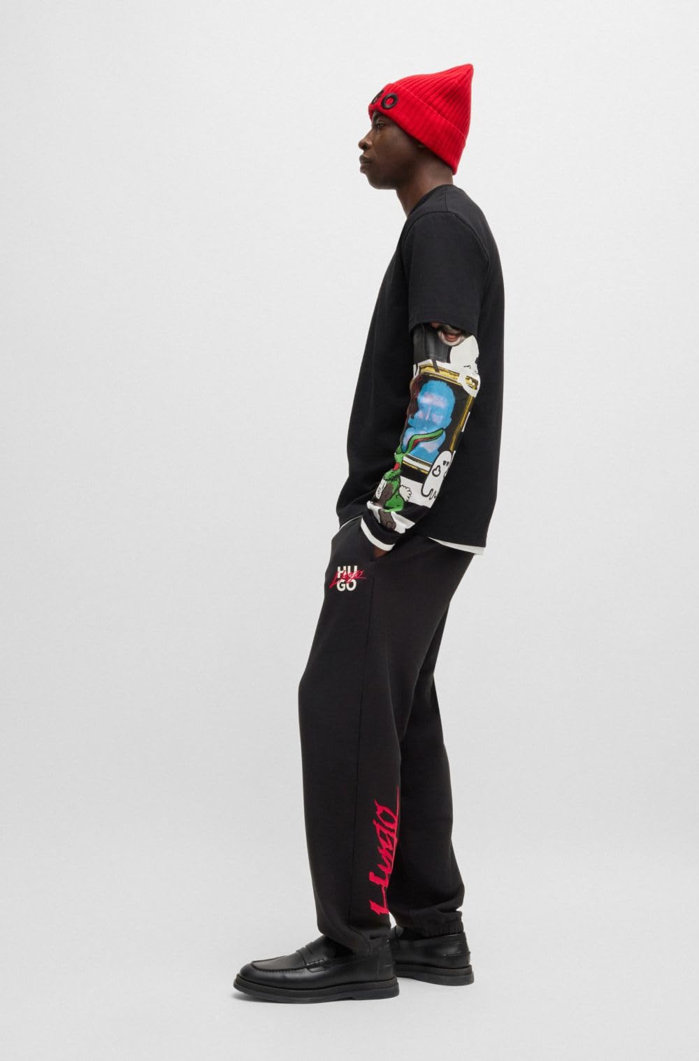 HUGO Pantalones de chándal Dlogopante con doble logotipo para hombre en rizo de algodón