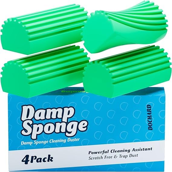 DOCHARD Damp Cleaning Sponge Duster, 4-Pack Squishy Wet Reusable Non Scratch Sponges kitchen, Super Absorbent Sponge with Ridges for Household or Car - Green