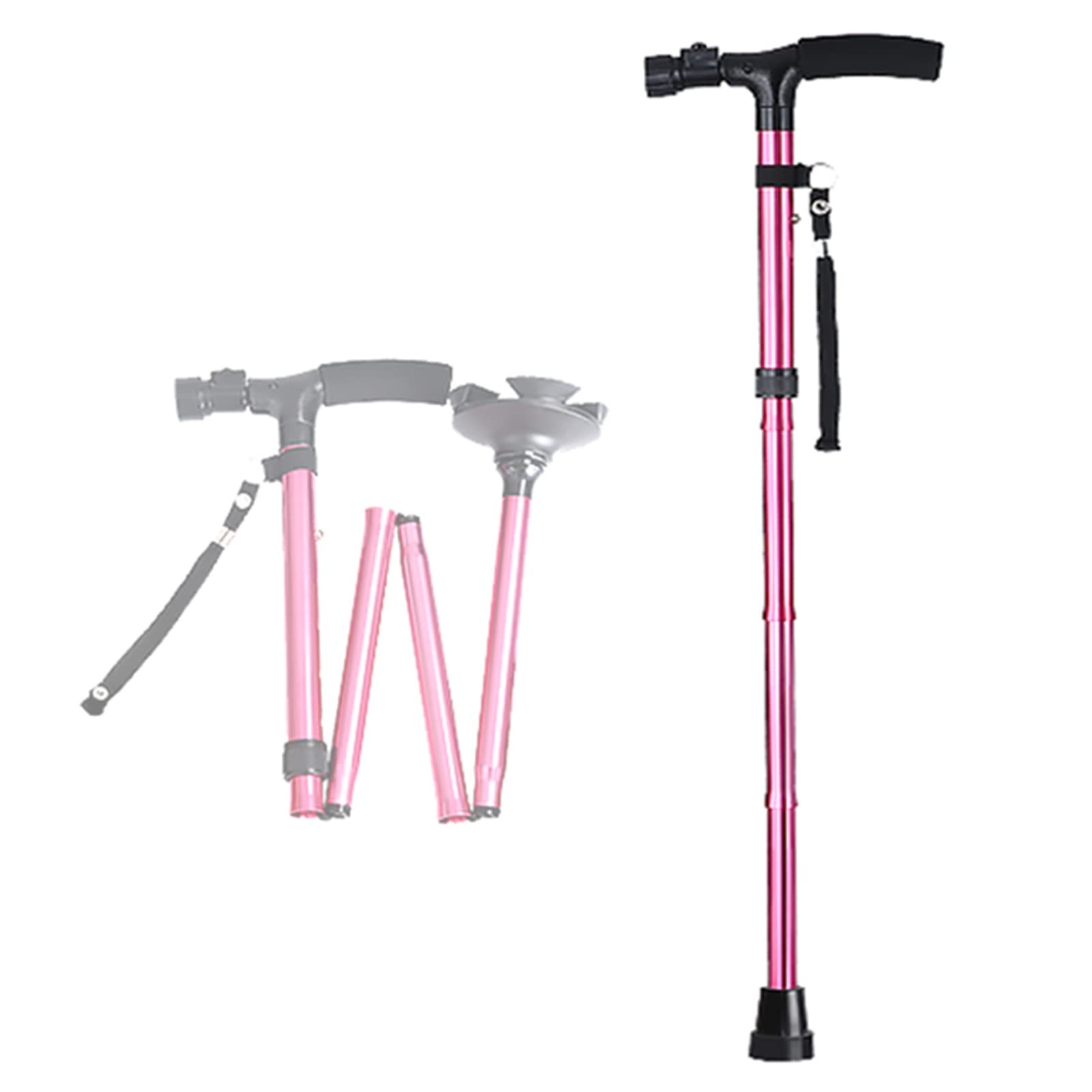 NGD Bastón Cuadrípode Plegables para Adultos y Personas Mayores,Regulables en Altura - Muletas para Caminar de Aluminio con Luz LED y Agarres Ergonómicos, Soporta hasta 100kg (Color : Pink)