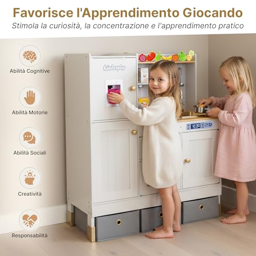 Green series Kinderplay Cucina Giocattolo per Bambini, in Legno, (Bianco) - 7