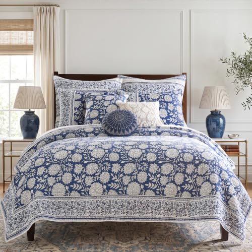 Levtex Home Adare Denim Reversible Full/Queen Quilt Set (88x92in) with 2 Pillow Shams (26x20in) - Floral Bedding - Blue White - Cotton Full/Queen Size Quilt Bedding Set - Lightweight, Soft, Pre-Washed by Levtex Home - Used condition - US$114.86