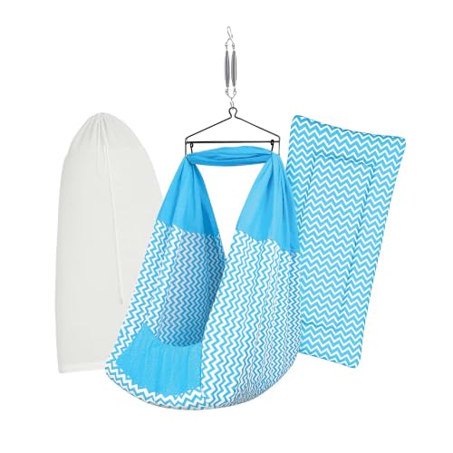 Image of Premium Swing Cradle Set | Cradle Cloth, Padded Bed, Mosquito Net, Heavy-Duty Spring & Triangle Hanger | Up to 15 kg | Blue