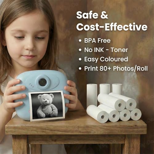 Image of VikriDA Non-Sticky Thermal Paper Roll 2.5 Inch (58mm) White for Mini Thermal Printers, Kids Camera & Billing - Set of 5Pcs