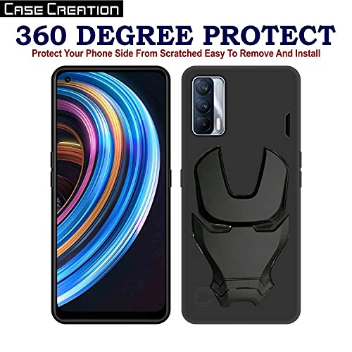 Image of COVERLY Official 3D Smooth Feel Avengers Logo Mask Soft Rugged Grip TPU Silicone Iron Man Engraved Cartoon Movie Engraved Silicone Rubber Matte Strong Back Cover for Realme X7 (6.53 inch) - Black
