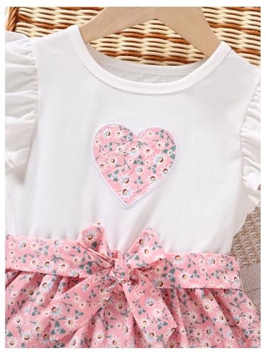 MakeMeChic Girl's Ditsy Floral Dress Ruffled Sleeveless Crew Neck Belted A Line Swing Cute Short Dress4