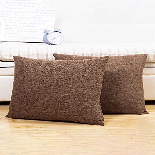 Jepeak Throw Pillow Covers Cushion Cases Pack Of 2 Linen Farmhouse Modern Decorative Solid Square Pillow Covers For Couch Sofa Bed Home Decoration (Medium Brown, 22 X 22 Inch) #TOP3