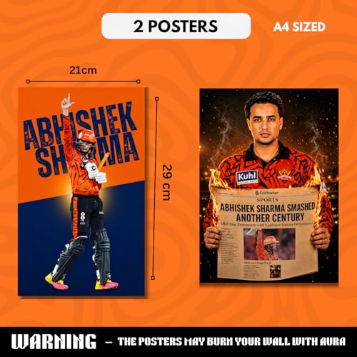 Image of Abhishek Sharma Gift Merchandise | 10 Premium Posters, 13 Stickers, 12 Photocards & 1 Split Poster | Aesthetic Abhishek Sharma Merchandise Gift Set for Cricket Fans | Posters Combo Pack for Room Decor