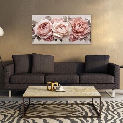 Image of TAIJXAGSG Canvas Art Wall Decor Pink Flowers Print Paintings Flower White Wall Art Prints Ready To Hang For Bathroom Bedroom Kitchen Office Home Aesthetic Decoration Artwork 20 inch x 40 inch