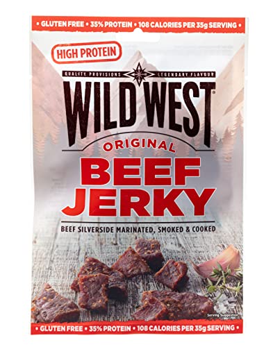 Wild West Beef Jerky, 60 g Original, carne seca altamente proteica, snack proteico Beef Jerky, cecina de vaca
