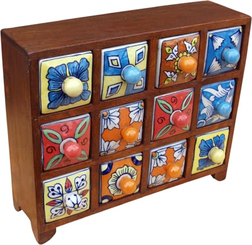 Guru-Shop Armario de Farmacia con Cajones de Cerámica de Colores - 4x3 Compartimentos Modelo 1, Marrón, 24x30x10 cm, Latas, Cajas Ataudes