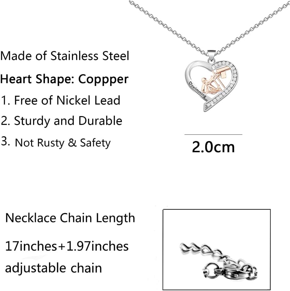 BNQL Stainless Steel Swimming Necklace for Women with Simulated Pearl, Gift for Swimmer and Swimming Coach - Image 2