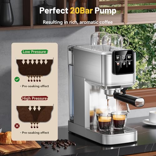 Image of KEENSTAR - 20 bar espresso machine with hot and fast cold beer, stainless steel coffee maker, coffee maker with milk frother, touch screen with water tank for