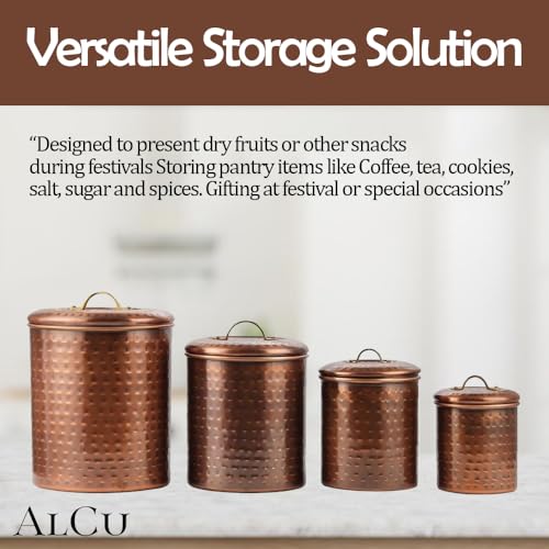 Image of Antique Copper Plated Kitchen Storage Canister Set - Large, Medium, Small & Extra Small, Kitchen Container Set, Airtight Jars, Storage Boxes, Canisters Set for Kitchens (Set of 4)