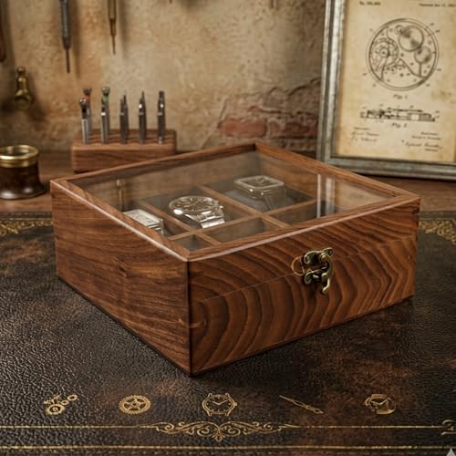 Image of Wooden Watch Box, Display Case, Watch Storage Organizer, Jewelry Box, Gift for Him & Her - Sheesham Wood, 2-10 Slots (6 Gooves)