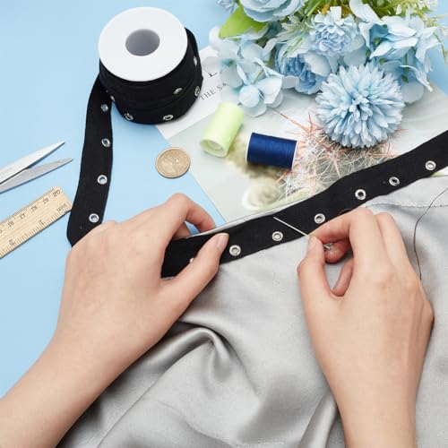 BENECREAT 8 Yards Black Cotton Grommet Eyelet Twill Tape - Image 3