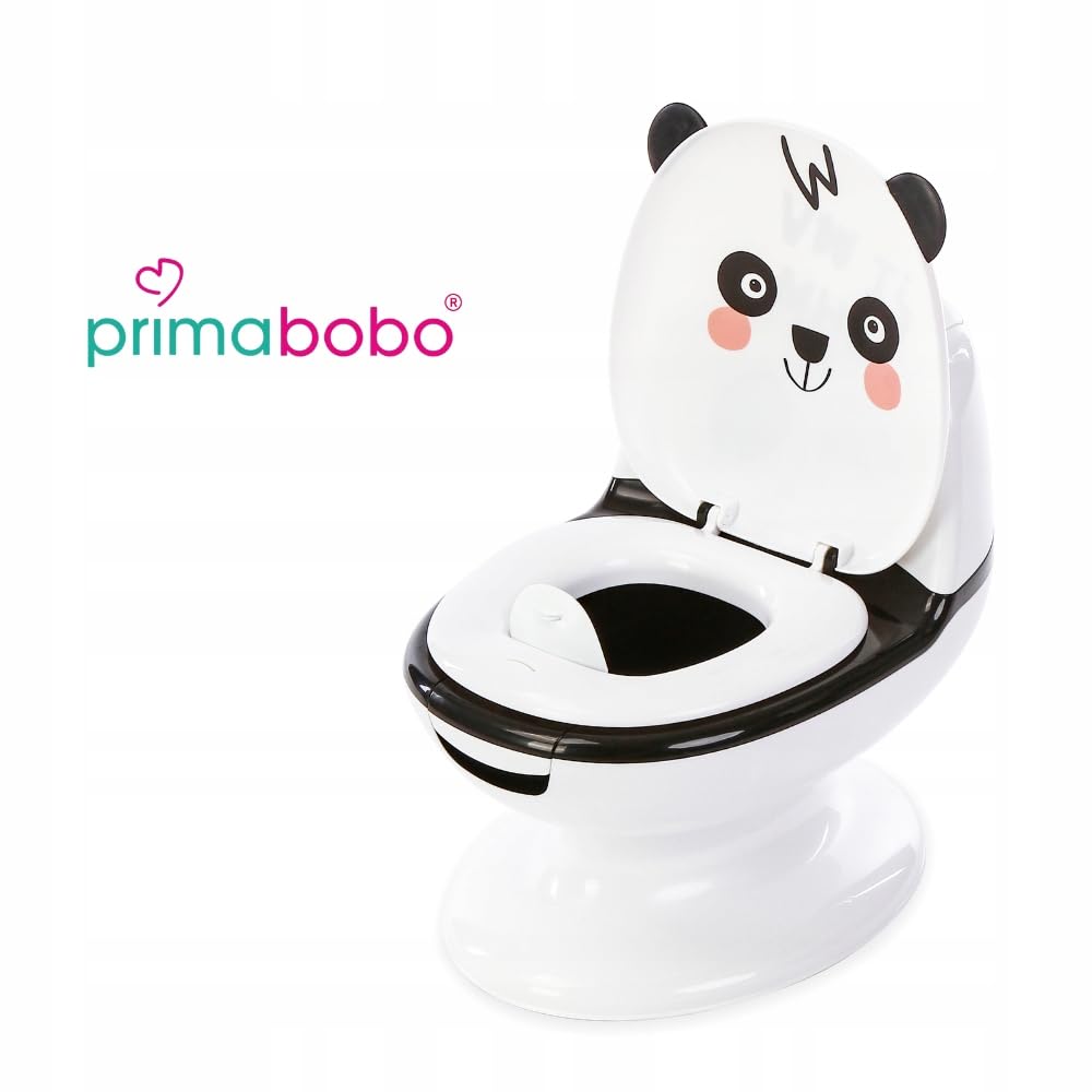Primabobo Interaktiver Kindertopf PANDA mit Spülgeräusch, Lerntöpfchen für Kinder mit herausnehmbarem Einsatz, Deckel und Rückenlehne, ergonomischer Toilettentrainer ab 18 Monaten