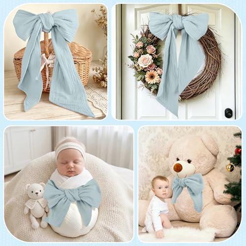 Image of Newborn Swaddle Sash, Soft Muslin Bow Decorative Strap for Swaddles, Adorable Maternity Bow Sash, 70x5.5 Inch, Blue