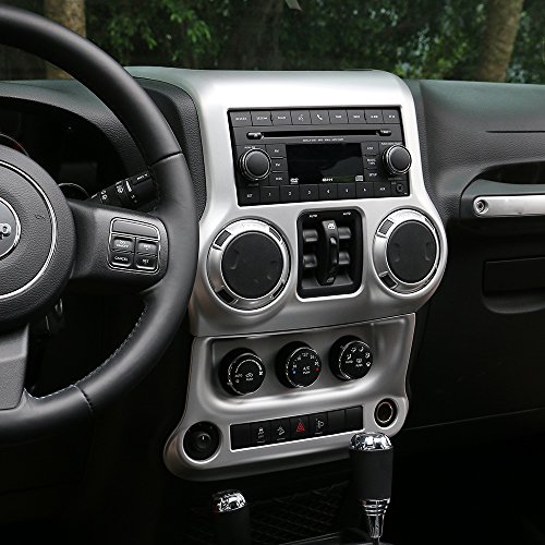 RT-TCZ Inner Accessories Center Console Dashboard Control Panel Cover Trim For Jeep Wrangler JK & Unlimited 2011-2017(SILIVER)