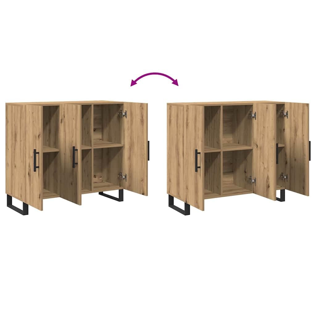 vidaXL Bufet Dąb rzemieślniczy 90 x 34 x 80 cm Drewno inżynieryjne | Dużo miejsca z trzema mocnymi drzwiami, Twarde lite drewno dębowe to gwarancja na długowieczność, Stylowy wygląd,