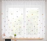 Gardinen Vorhangen Weiß Jacquard 250x160 cm (BxH) Fuerta Kinder Gardine Mit Schmetterlingen Fertiggardine Mit Kräuselband 1:2 Für Kinderzimmer Bunt Bedruckt Dekoschal