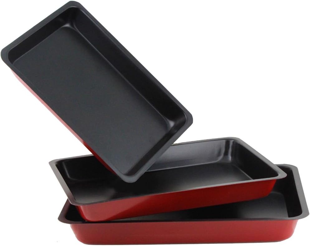 NON STICK 3 PIECE BAKING ROASTING COOKING TRAYS SET OVEN DISH BAKEWARE BAKE PAN
