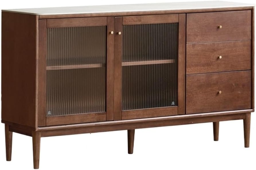 Bufetera Solid Wood Slate Sideboard Simple Modern Log Walnut Color Dining Room Storage Cabinet Small Apartment Kitchen Cupboard Aparadores Para Comedor(Color:B,Size:1500 * 380 * 850mm)