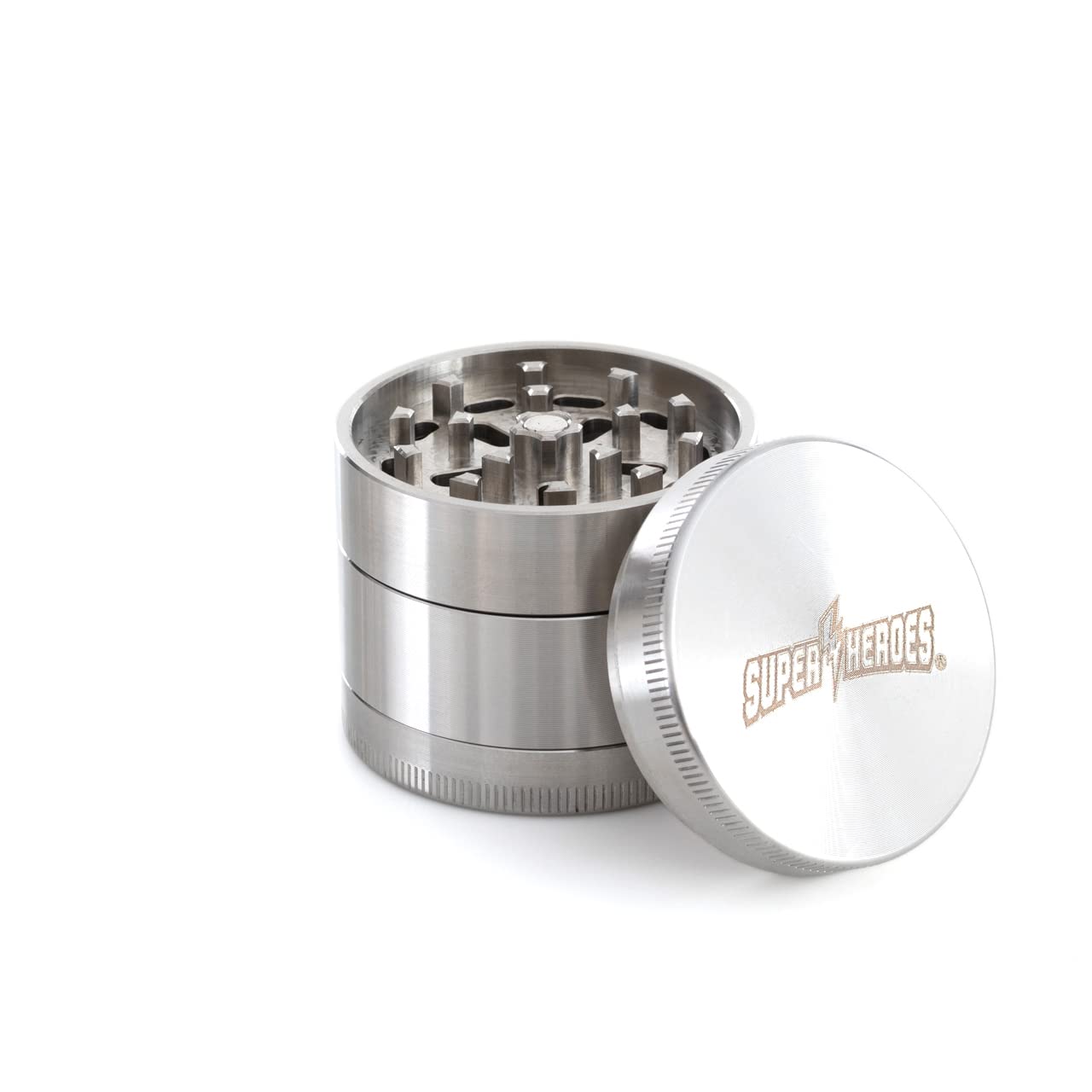 Sunmondo Grinder - Grinder in acciaio INOX, 4 pezzi, 45 x 45 mm, con raschietto per polline