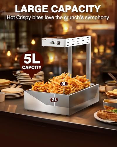 Image of PYY French Fry Warmer - 11L Large Food Heat Lamp for Chips Commercial Heat Light Free, Food Warmer Countertop, Standing Warming Dump Station Churros Fried Food, Home, Restaurant, Silver, 500W