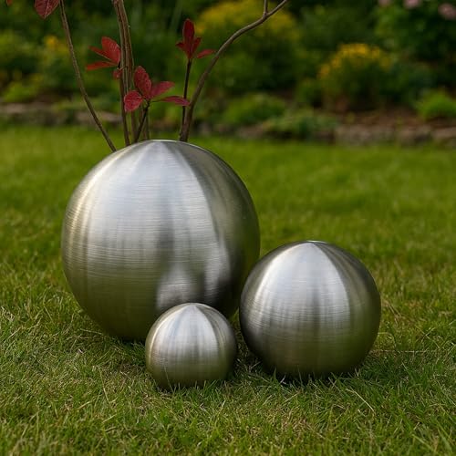 Köhko Sfera Decorativa 3er-Set lucidata in Acciaio Inossidabile di Alta qualitá, Sfera da Giardino ø 12-18-24 CM