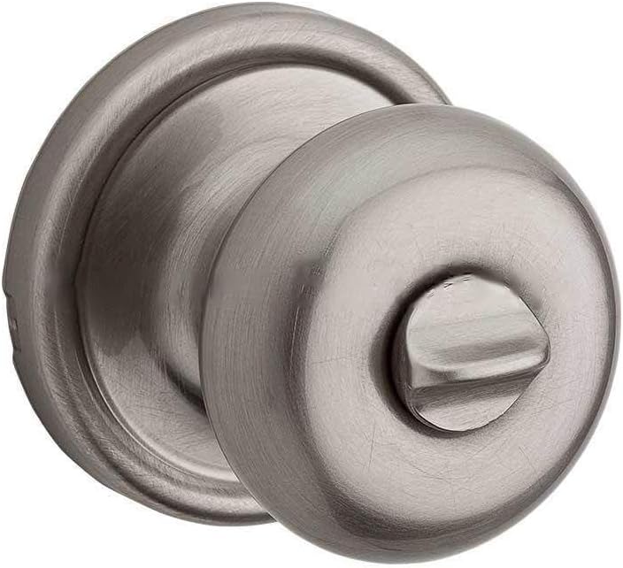 Kwikset Hancock Interior Privacy Door Knob with Lock, Door Handle For Bathroom and Bedroom, Satin Nickel, Keyless Push Button Lock Doorknob