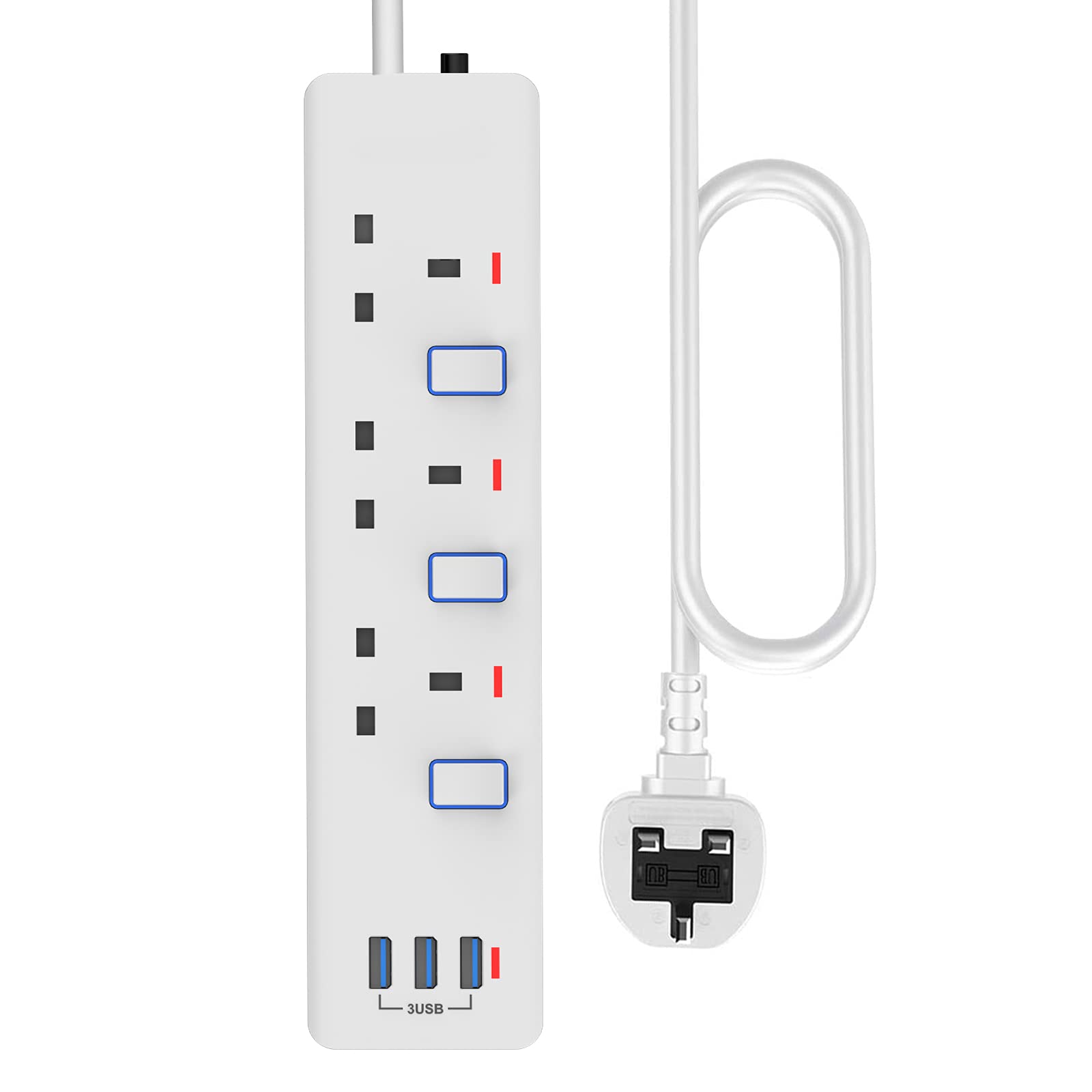 Buy Surge Protected Extension Lead 1.8M, 3 Way Power Strip with 3 USB