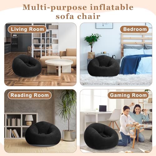 Image of Realspring 9 Pcs Inflatable Bean Bag Chair, Air Pump,Black | Electric Pump for Inflation, Foldable Blow up Chairs for Outdoor Movie Seating, Portable Sofa for Adults Camping