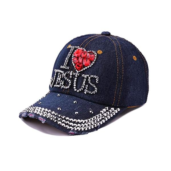 Fashion rhinestone unisex hatsi love jesus design womens mens baseball cap golf hat jeans wash denim adjustable