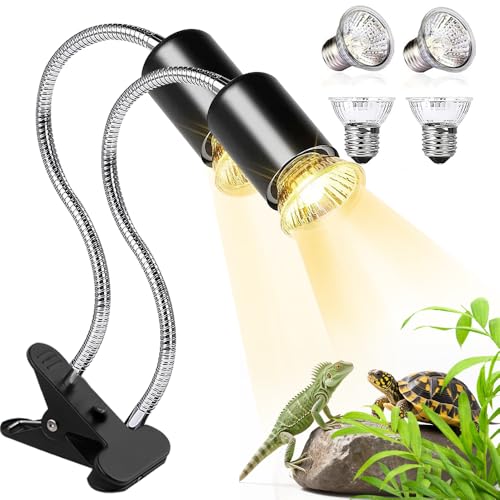 KBIBCK - Lámpara calefactora de tortuga, 25 W, 50 W, lámpara calefactora terrario de doble cabezal, con temporizador y 4 bombillas UVA/UVB, con diseño del interruptor de horario, para reptiles