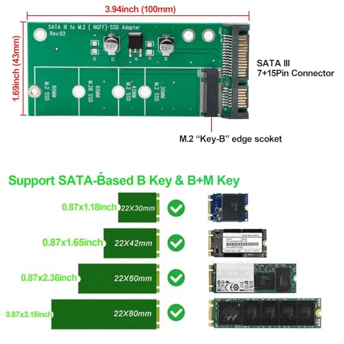 JIUWU M.2 NGFF to SATA III Adapter Card - B&M Key SSD Converter for 2.5\" SATA 6Gbps Drives, Not Compatible with NVMe, Supports Windows XP/Vista & Legacy OS (Driver-Free Installation) - Thumbnail 2