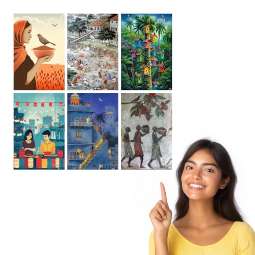 Image of SiddArtify Village Art Print Set - 300GSM Board - 8x12 Inch - Pack of 6 Wall Room Decoration art Poster Prints