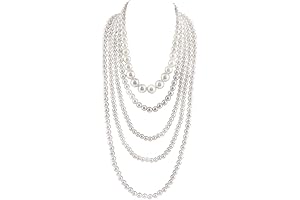Multilayer Strand Chain Faux Pearls Flapper Beads Cluster Long Choker Necklace