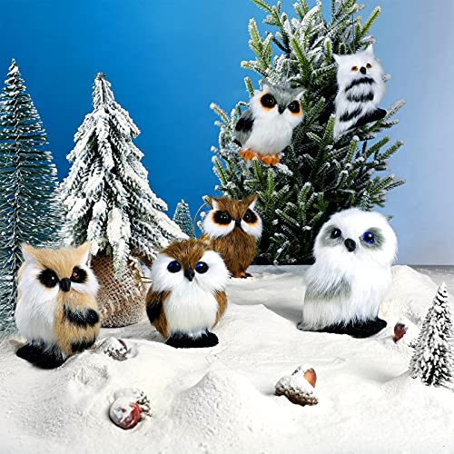Skylety 6 Pieces Furry Christmas Owl Ornaments Christmas Tree Owl Ornaments Cute Owl Plush Hanging Ornament Fur Animal Ornaments With Gold Ropes For Christmas Trees Hanging Decor, White, Gray, Brown #TOP4