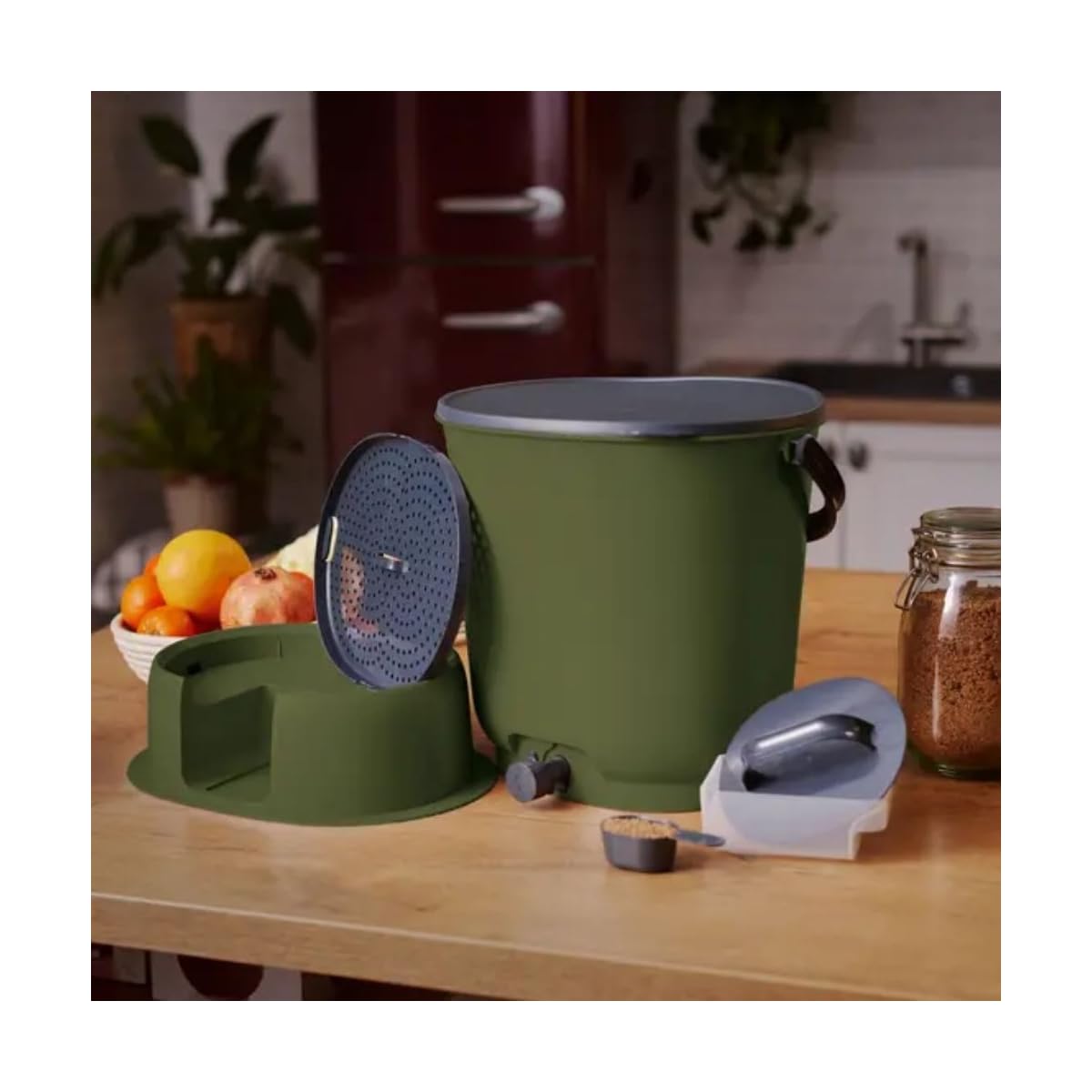 Composteur Bokashi Essential 15,3L +1Kg Brain+Base-Olive