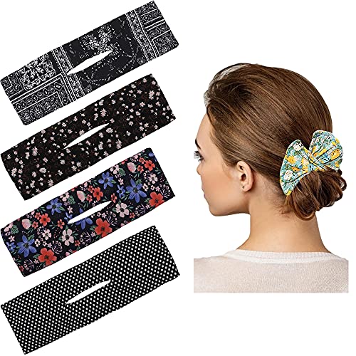 4Pcs Magic Donut Hair Bun Maker for Women, Soft Black Deft Bun for Hair Bands Big French Twist Hair Clip to Twist Bun (Black)